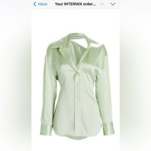 Alexander Wang T. Cut out silk satin shirt /dress light green $365